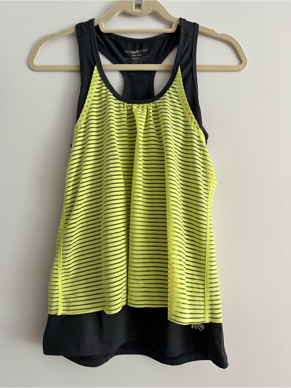 Marika Neon Yellow Striped Layered Racerback Tank with Black Trim